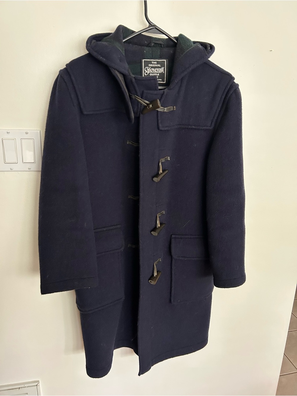Women’s Gloverall Vintage Navy Wool Duffle Coat with Hood